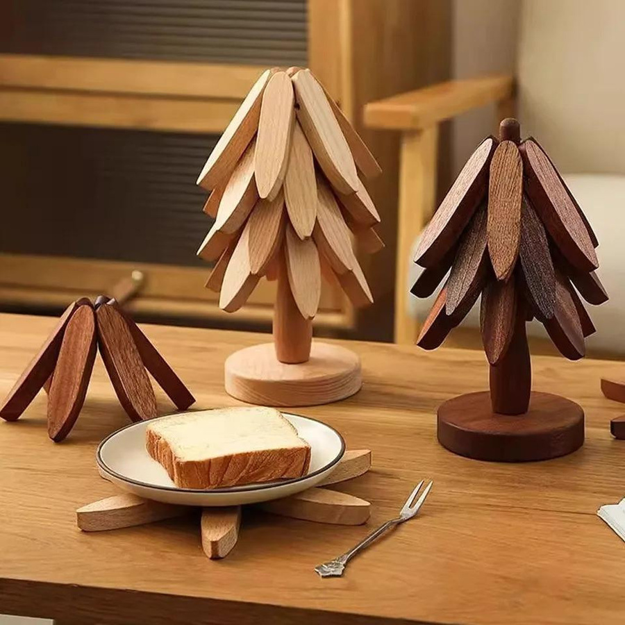Meiteai-Home Tischset aus Holz im japanischen Stil mit Baumdesign und Ständer, braun - Bild 6