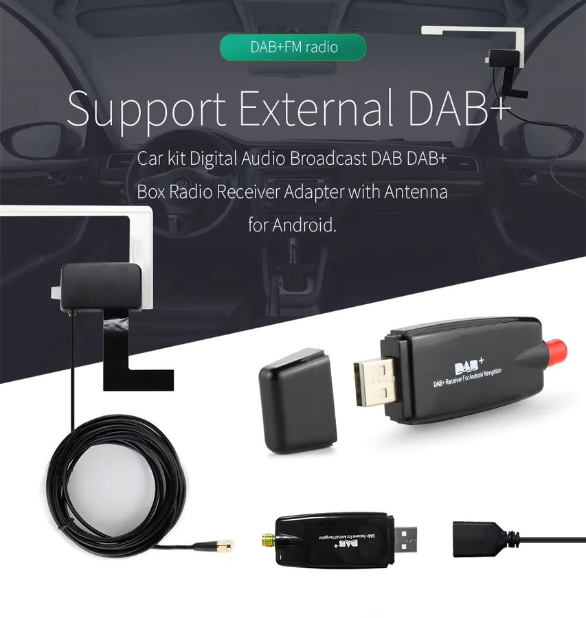 Digital Audio Broad DAB+ Adapter mit Antenne für Android Autoradio und Stereo Multimedia Player, Schwarz - Bild 2