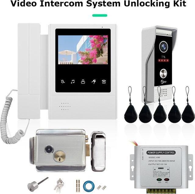 Anjielosmart Video-Intercom-System mit 4,3 Zoll LCD-Display, 2-Wege-Kommunikation, RFID-Kartenfunktion und Metall-Türklingel inklusive Schloss in Weiß - Bild 1