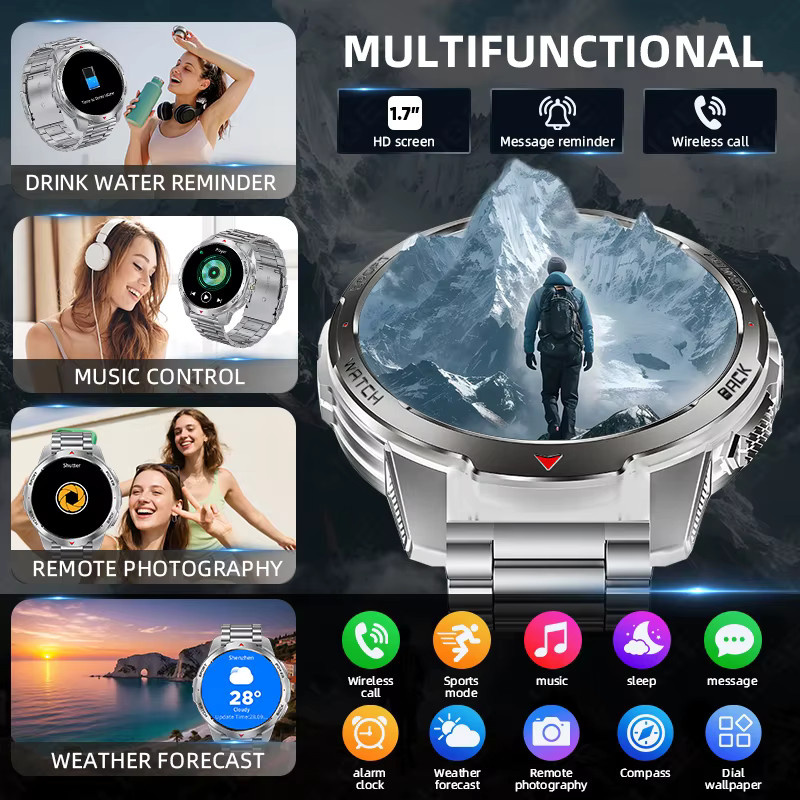 LIGE Smartwatch mit 1,7 Zoll Bildschirm, Bluetooth Anruf und Sprachassistent, 3ATM Wasserdicht, Sport und Fitness, Grau/Silber - Bild 3