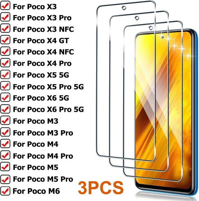3er-Set Schutzglas für Xiaomi Poco X3 X4 GT X5 X6 Pro M6 M5 M5S M4 M3 M2 Pro, Transparent, NFC und 5G kompatibel - Bild 1