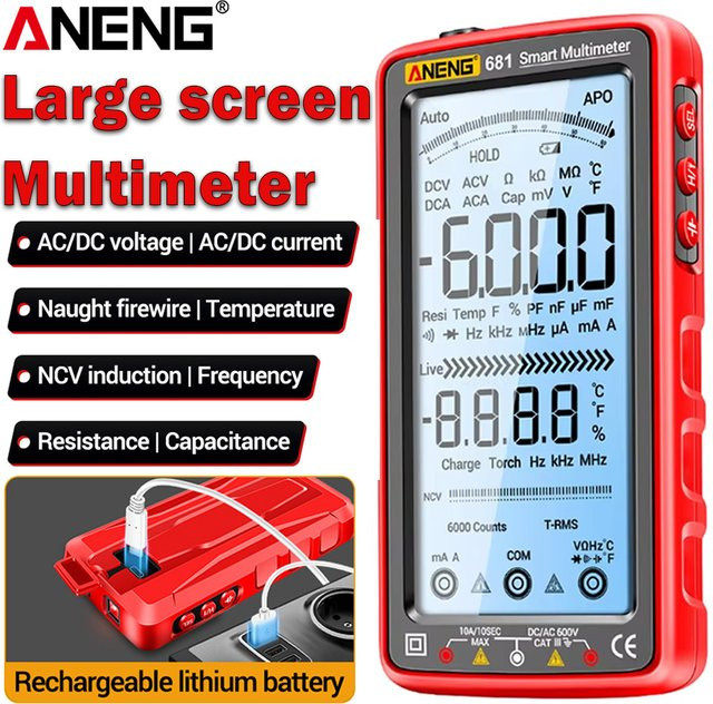ANENG 681 Intelligentes Digitalmultimeter in Rot mit automatischer Messbereichswahl, AC/DC-Spannungs- und Strommessung sowie NCV-Induktionstester und großem Bildschirm - Bild 1