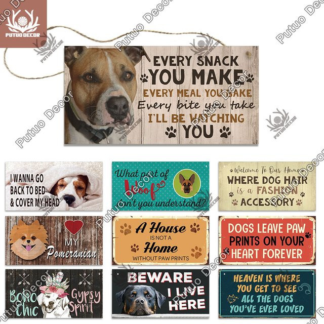 Putuo Dekor Vintage Holz Anhänger Hund Liebe als dekorative Plakette für den Haustierbereich - Bild 1