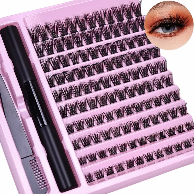 JIEFUXIN Wimpernverlängerungs-Set, Wispy D-Curling Wimpern-Clusters mit Kleber und Pinzette, Unisex - Bild 1