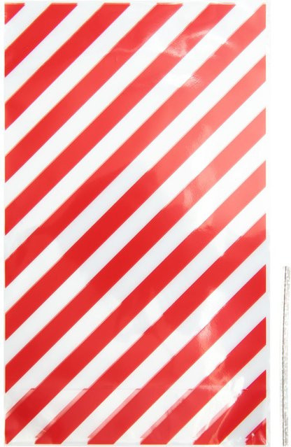 Rico Design Bodenfaltenbeutel Rote Streifen mit Verschlussband, Transparent/Mehrfarbig, B: 14,4 cm, H: 24 cm - Bild 1