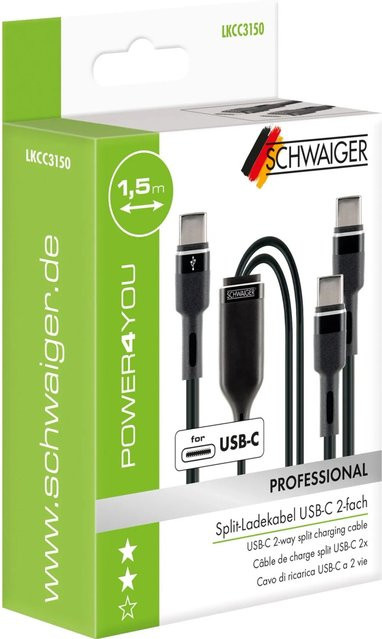 Schwaiger USB-C Ladekabel LKCC3150 Schwarz 1,5 m für Datenübertragung - Bild 1