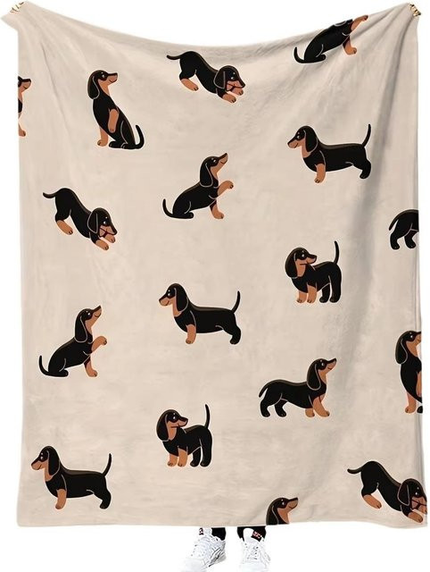Ultraweiche Flanelldecke mit Dackel-Print von JMG Household Supplies, Farbe: Beige, B x H: 70 x 100 cm - Bild 1