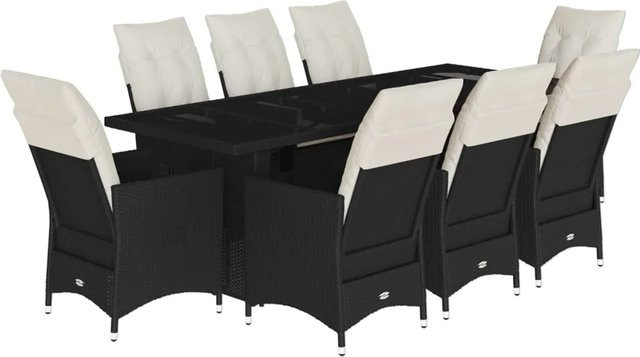 vidaXL 9-tlg. Garten-Bistro-Set aus Poly-Rattan mit Kissen in Schwarz und Cremeweiß - Bild 1