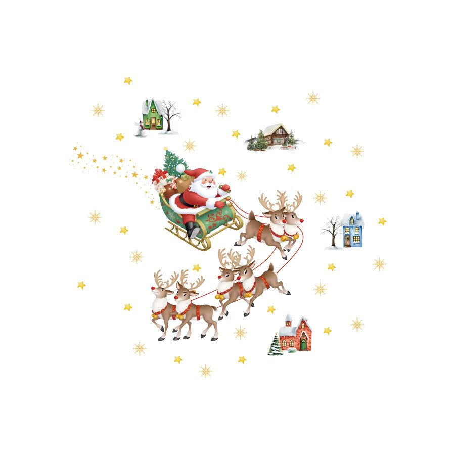 BRUP Weihnachtsmann-Schlitten Wandaufkleber mit Rentieren und Mini-Häusern, selbstklebend und abnehmbar, Mehrfarbig - Bild 3