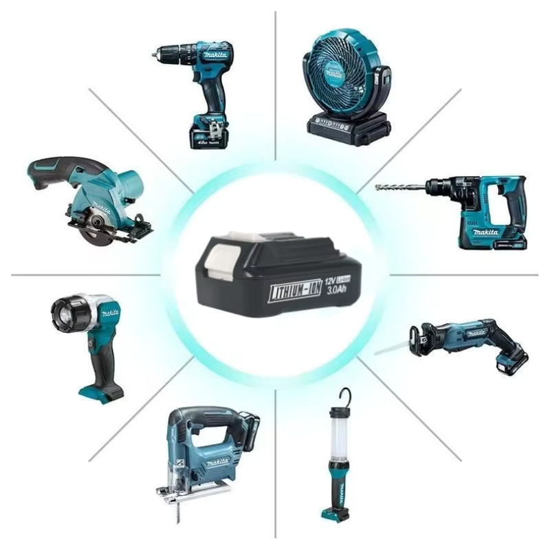 Makita Lithium-Ionen-Akku 12V 3,0Ah für Elektrowerkzeuge, Farbe: Schwarz, kompatibel mit BL1021B BL1041B BL1016 BL1015 BL104 und DF331D - Bild 2
