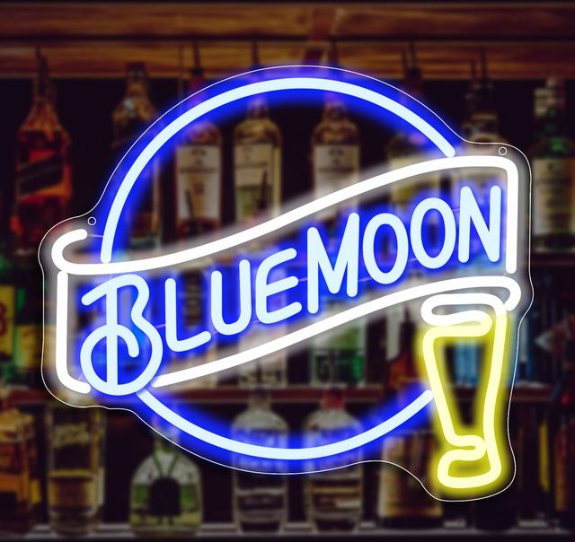 Blue Moon Bar Neonschild-Dekoration in Blau und Weiß für Bar, Schlafzimmer und Kneipe - Bild 1