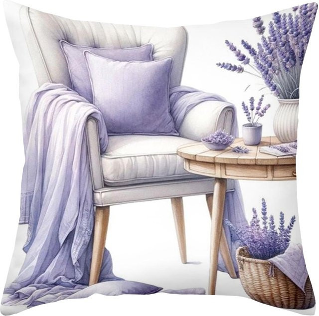 Dekoratives Kissen mit Lavendelmuster von JMG Clothing in Lila, Material: Polyester, B/H: 40 x 40 cm - Bild 1