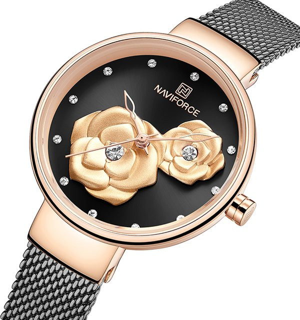 NAVIFORCE Armbanduhr Quarz, Edelstahl, Roségold, Schwarz, Damen - Bild 1