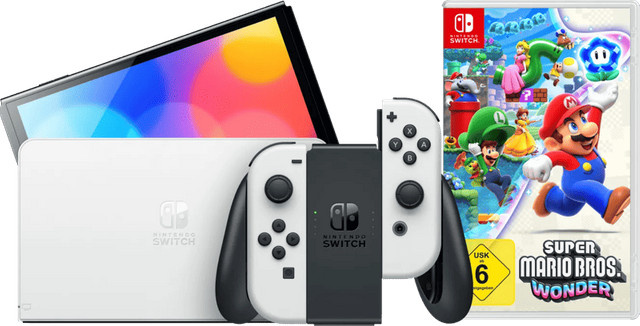 Nintendo Switch OLED Konsole Weiß mit Super Mario Bros. Wonder - Bild 1