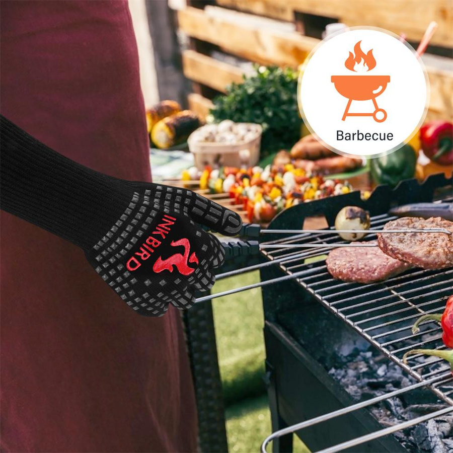 INKBIRD Hitzebeständige BBQ-Grillhandschuhe aus Silikon und Aramidgewebe, 14 Zoll, rutschfest und isoliert für extrem hohe Temperaturen bis 1472℉ - Bild 4