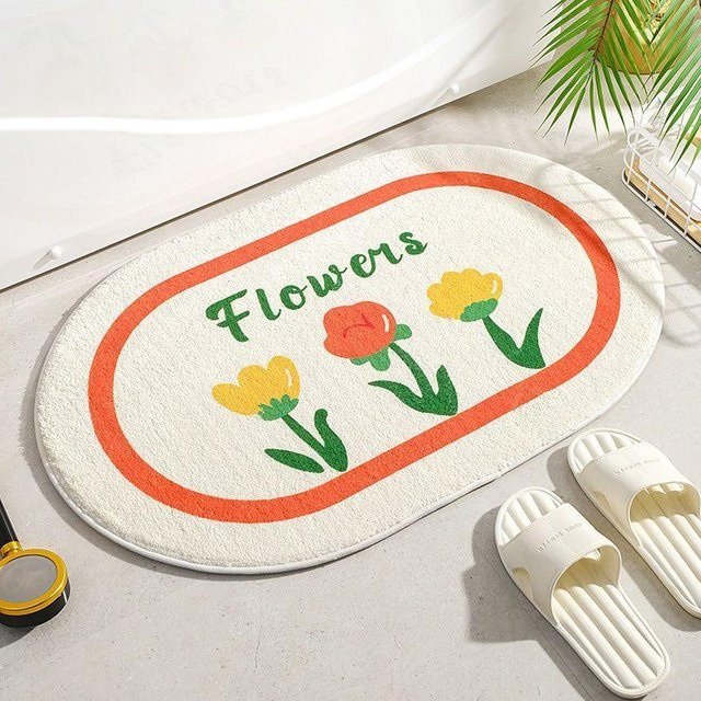 Rutschfeste und saugfähige Bodenmatte von Yiran Furniture in Floral-Design, Farbe: Multicolour/Weiß, B: 60 cm, T: 40 cm - Bild 1
