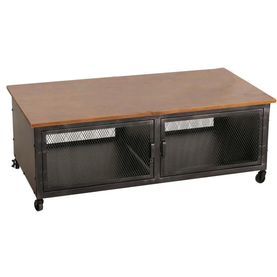 Couchtisch MCW-N28 Industrial Retro mit Rollen und 2 Fächern, Schwarz/Braun, B/T/H: 120 x 45 x 60 cm - Bild 3