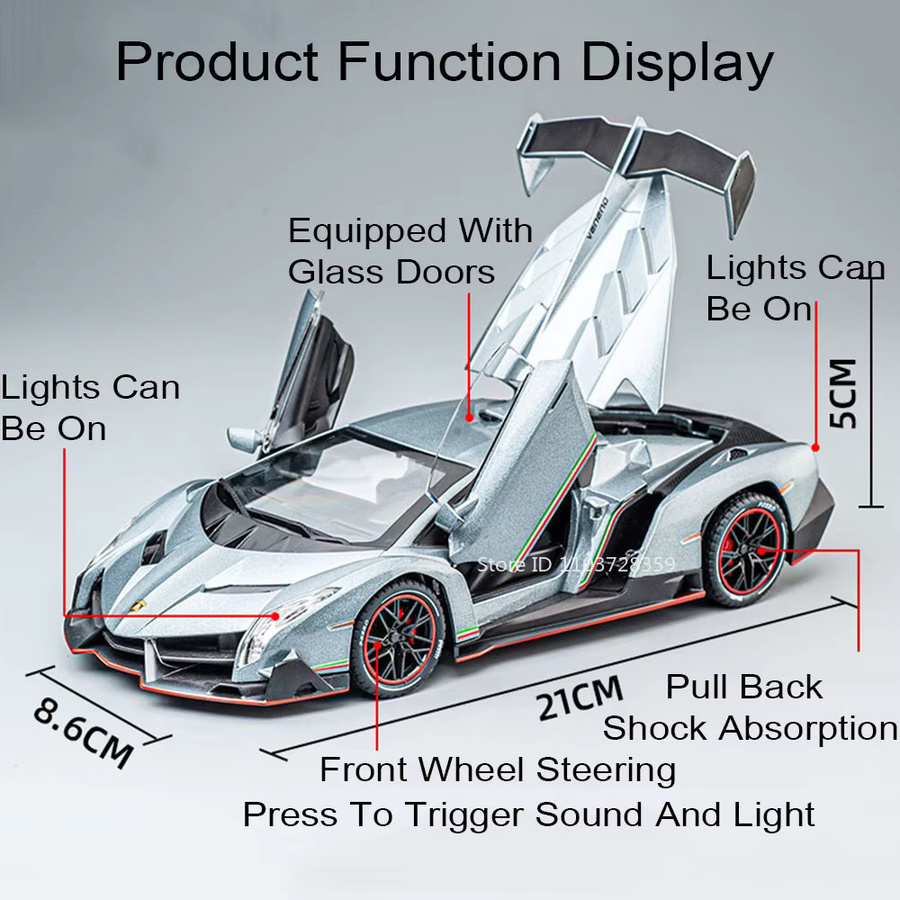 RMZ city V12 Veneno Simulation, Spielzeug Modell Sportwagen, 1:24, Metall, mit Licht und Sound - Bild 3