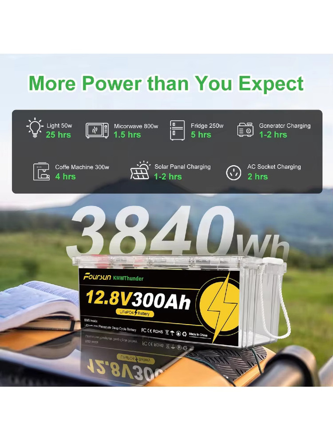 Foursun 12V 300Ah LiFePO4 Batterie mit Niedertemperatur-BMS-Schutz für Wohnmobil, Solar und Camping - Bild 7