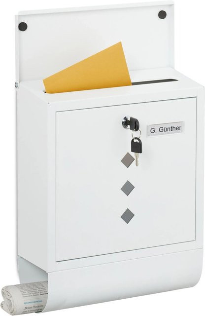 Abschließbarer Briefkasten mit Zeitungsfach von Relaxdays aus Eisen in Weiß, B/T/H: 38 x 31 x 13 cm - Bild 1