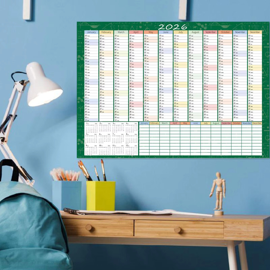 Großer Jahreswandkalender 2026 in Grün zur Zeitplanverfolgung und Zieleinstellung aus Papier - Bild 2