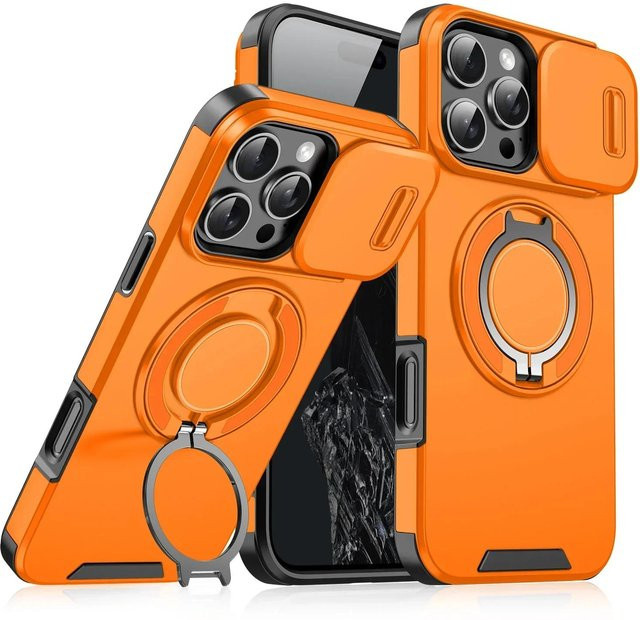Robuste iPhone Schutzhülle mit magnetischer Halterung und Schiebekamera-Schutz in Orange für iPhone 15 14 13 12 11 Pro Max Plus Modelle - Bild 1