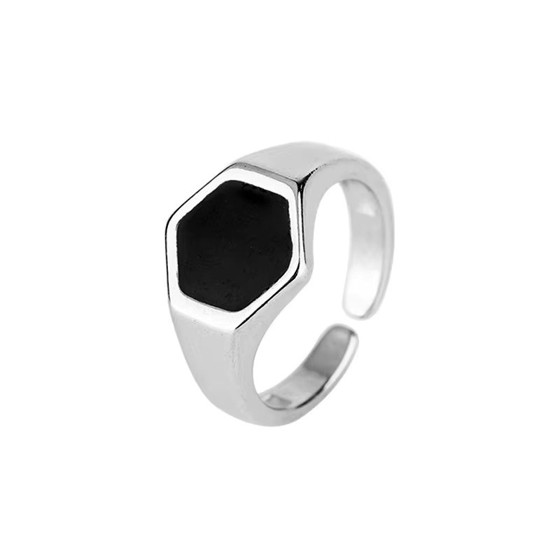 Ring Epoxidharz, Schwarz, Sechseck, Damen - Bild 3