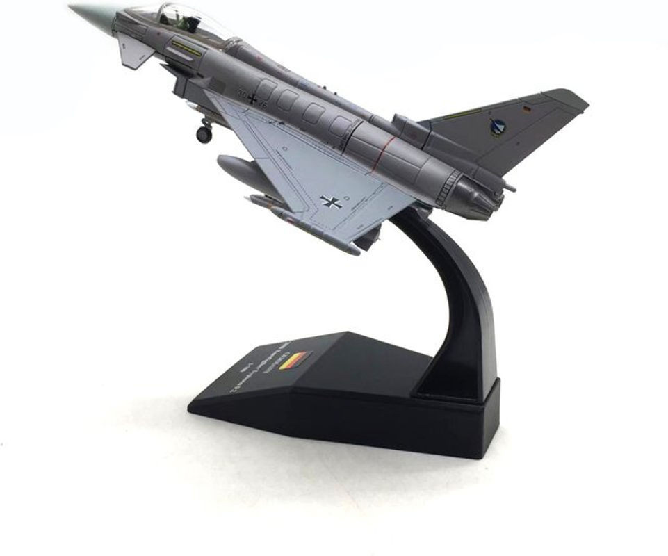 Eurofighter Typhoon EF-2000 Modellflugzeug aus Metall im Maßstab 1:100 mit Ausstellungsstand, Farbe Grau - Bild 1