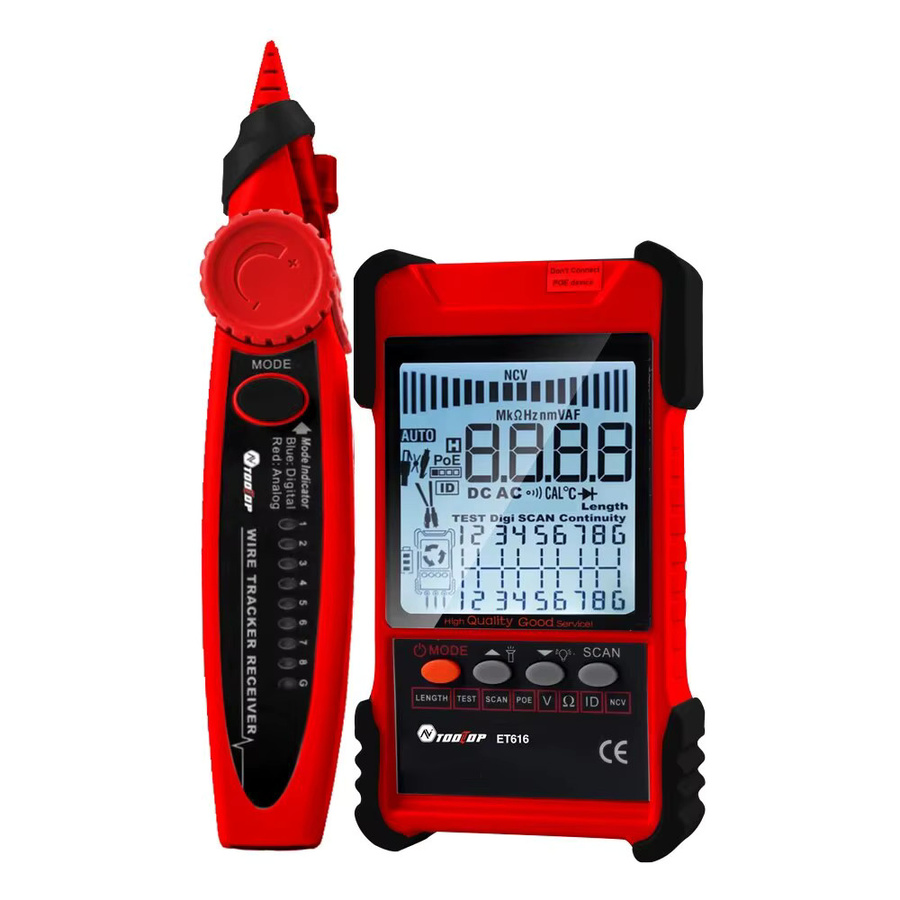 TOOLTOP Netzwerk Kabel Tester und Multimeter mit LAN Tracking und PoE Messung in Rot - Bild 4