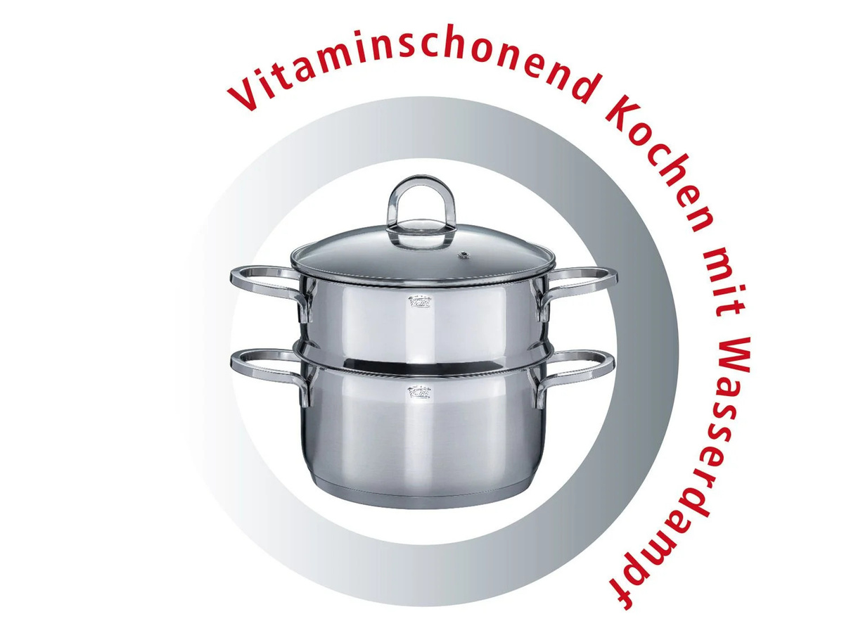 GSW Kochtopf-Set Alara, 14-teilig, Edelstahl, Silber, mit Kapselboden, Deckel und Dampfgaraufsatz - Bild 2