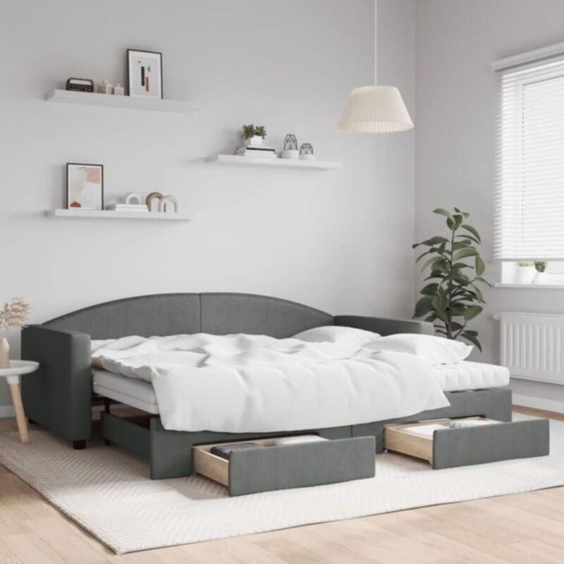 Vidaxl Funktionsbett Tagesbett aus Stoff mit Schubladen in Anthrazit und Grau B/T/H: 90 x 200 cm - Bild 1