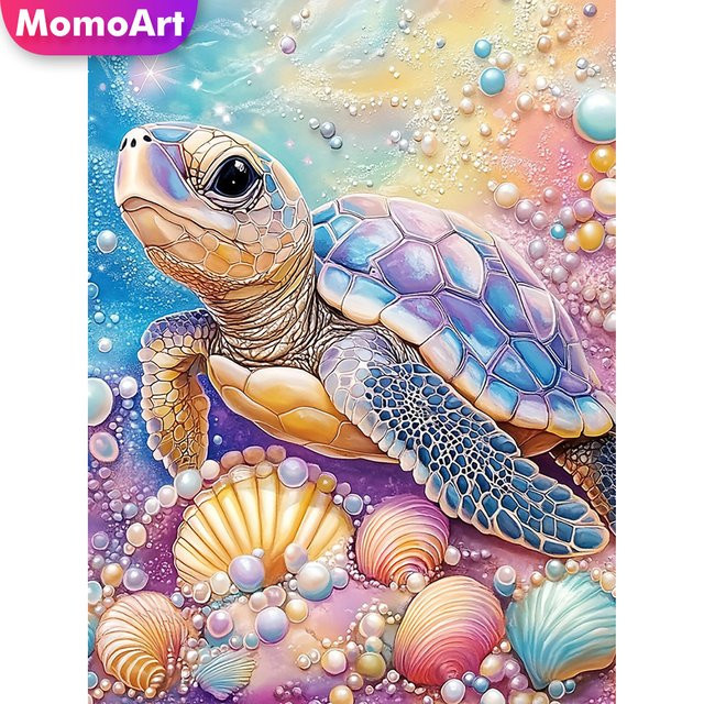 Momoart DIY Diamant Stickerei Schildkröte als runde Mosaik Wanddekoration in Multicolour, B/H: 30 x 20 cm - Bild 1