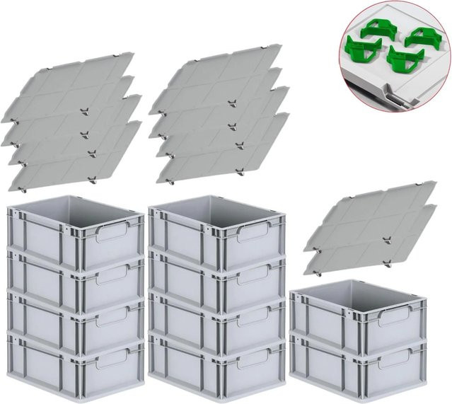 PROREGAL Spar Set 10x Eurobox Nextgen Economy mit Auflagedeckel und 4x Schiebeschnappverschlüssen in Grün, H x B x T: 17 x 30 x 40 cm, 16 Liter - Bild 1
