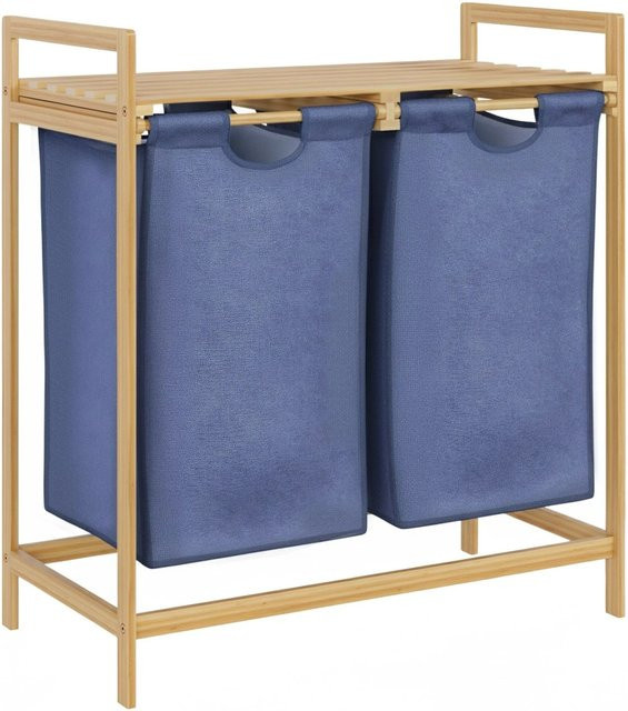 DELUKE Wäschebox HALLE Wäschesammler mit 2 Fächern à 33 Liter in Braun, Holz Natura, B/T/H: 64 x 33 x 73 cm - Bild 1
