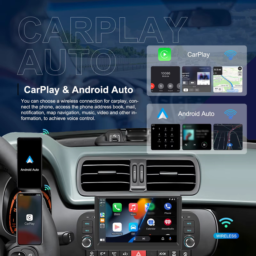 Camecho Android Auto Radio für Fiat Panda 2013-2020 mit 2 GB RAM, 64 GB Speicher, GPS, Bluetooth, Wi-Fi und drahtlosem CarPlay in Schwarz - Bild 2