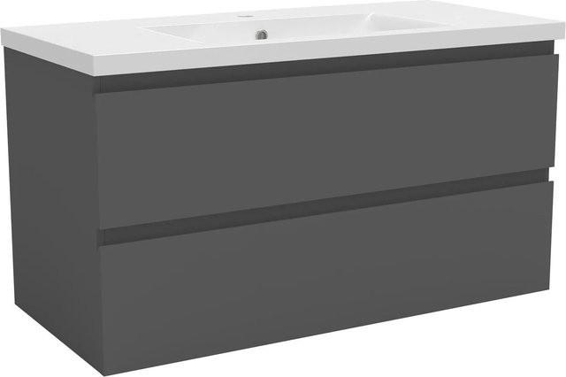AICA Badmöbel Set Aalst: 2-teiliges Waschtisch-Set mit Unterschrank in Anthrazit Matt mit Softclose-Funktion, Breite: 100 cm - Bild 1