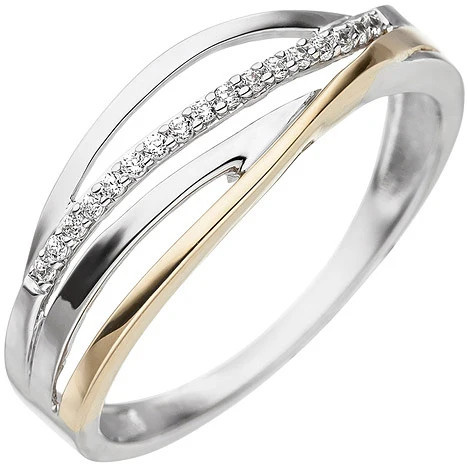 Colfem Ring Damen, 333 Gold, Weißgold, Gelbgold, bicolor, 17 Zirkonia, 58 - Bild 1