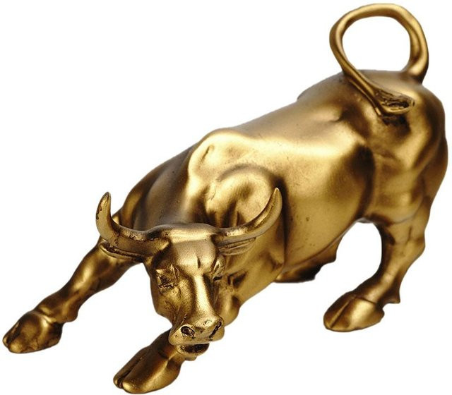 Vilead Wall Street Bulle Statue aus Harz in Gold, dekoratives Ornament für Büro und Wohnzimmer, B/H/T: 19,5 x 13,0 x 19,5 cm - Bild 1