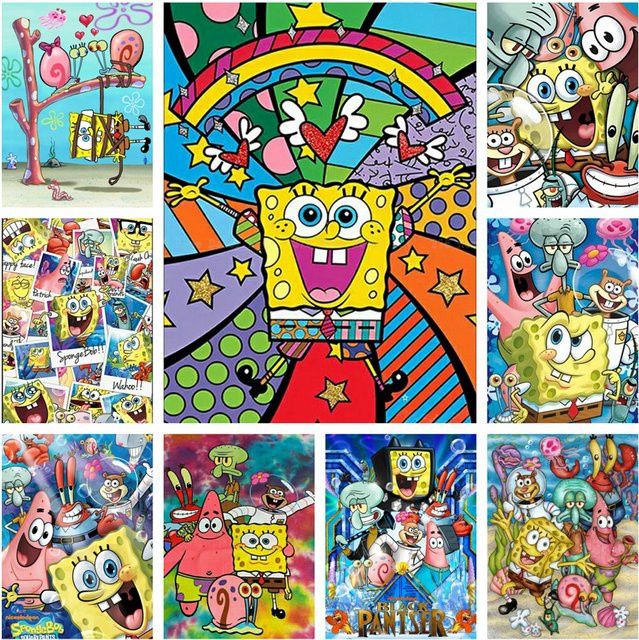 Potdemiel SpongeBob 5D DIY Diamant-Malerei-Set Cartoon Kreuzstich in Multicolour für Kinder als handgemachtes Geschenk zur Heimdekoration - Bild 1