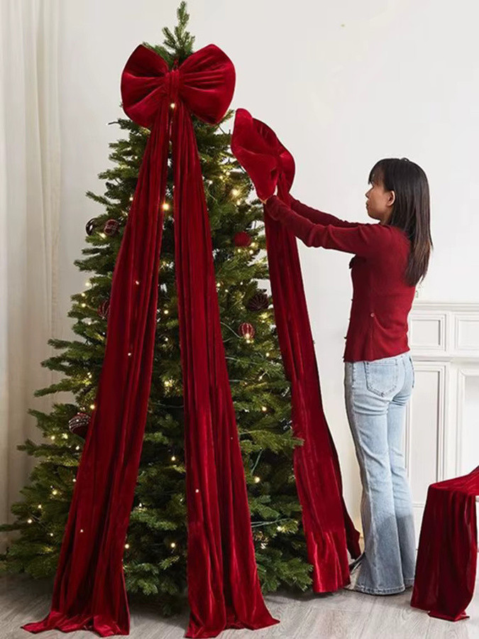 Große rote Textilschleife als dekorativer Anhänger für Weihnachten, Hochzeiten und Partys - Bild 6