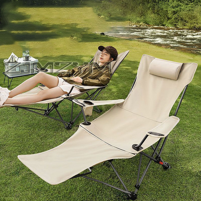ZJMZYM Faltbarer Campingstuhl in Beige mit verstellbarer Rückenlehne und Armlehnen für Outdoor-Aktivitäten - Bild 1
