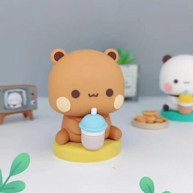 Kawaii Bubu Dudu Panda Bär Figur in Weiß und Braun als kreatives Cartoon Tier Modell für Auto und Tischdekoration - Bild 1