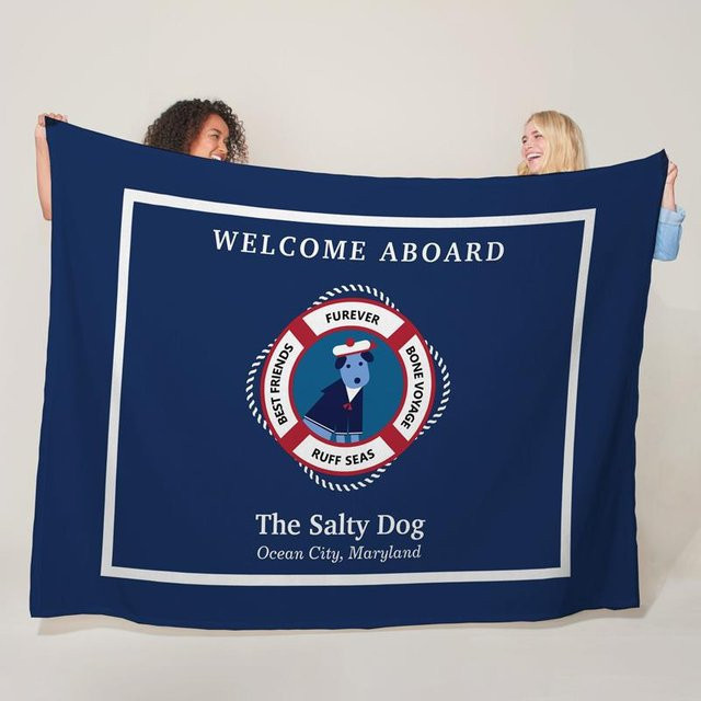 Personalisierte Bootsnamen-Decke von JMG Household Supplies, blauer maritimer Fleece-Überwurf, B x H: 75 x 100 cm - Bild 1