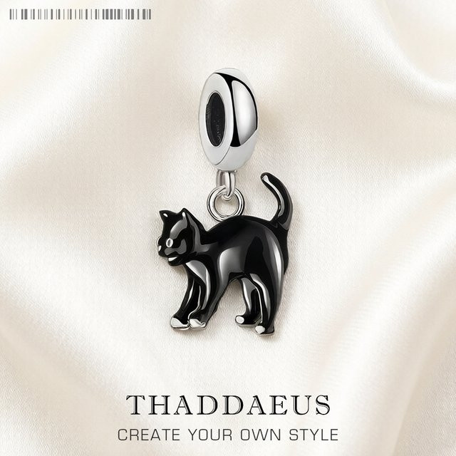 Thaddaeus Anhänger, schwarzer Katzen-Anhänger, 925 Silber, Unisex - Bild 1