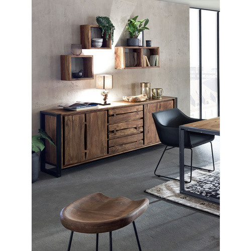 SIT Hocker NATURAL EDGE aus Akazienholz und Metall in Beige, B/H/T: 42 x 48 x 38 cm - Bild 3