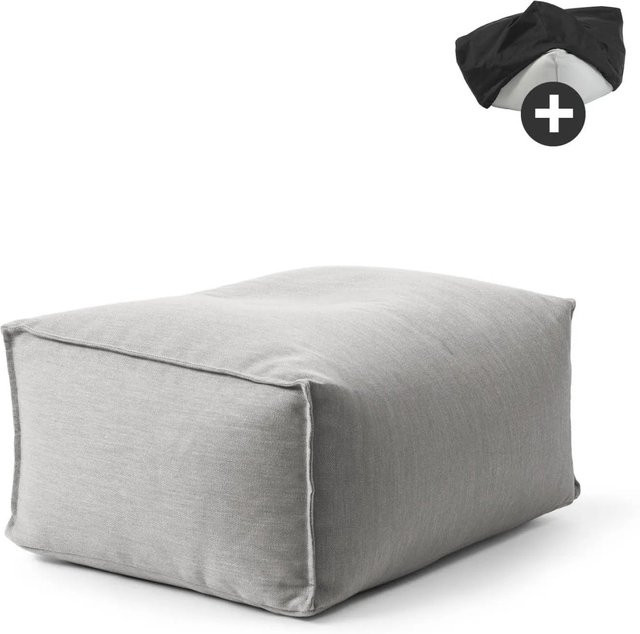 mokebo Outdoor Pouf mit Schutzhülle in Lichtgrau als Sitzhocker und Bodenkissen für Garten, Balkon und Terrasse - Bild 1