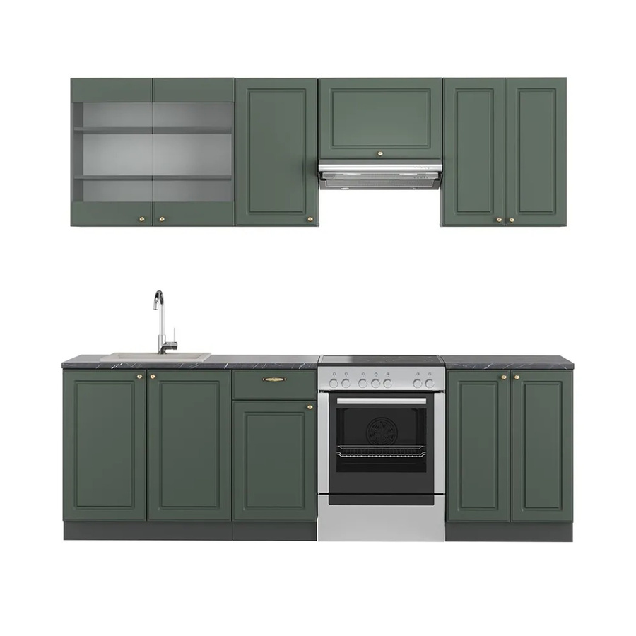 Vicco Fame-Line Küchenschrank im Landhausstil, Farbe Grün-Gold-Anthrazit, B/H: 240 x 82 cm, matt - Bild 2