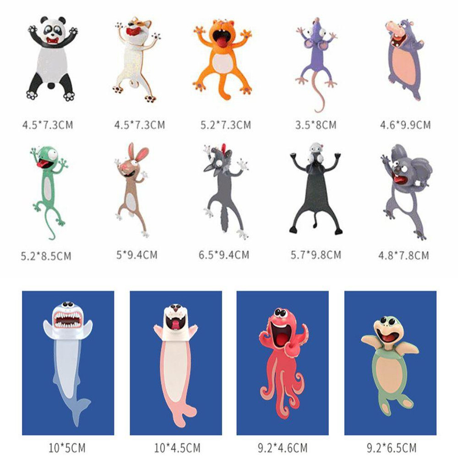 Yiran Furniture 3D Stereo Cartoon Lesezeichen aus PVC in Multicolor mit Robbe, Krake, Katze, Panda und Shiba Inu - Bild 3