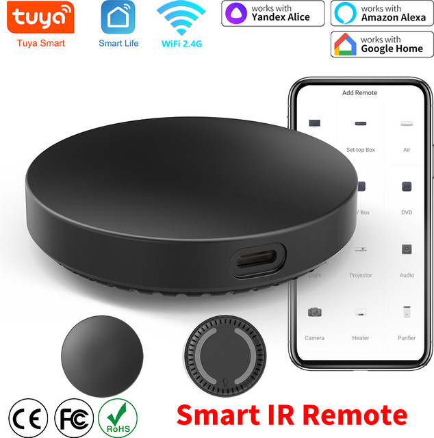 Tuya WiFi IR-Fernbedienung mit Temperatur- und Feuchtigkeitssensor in Schwarz, kompatibel mit Yandex SmartLife und Alexa - Bild 1