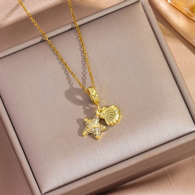 Marisa Halskette, Stern Shell Anhänger, 18K Gold überzogen, Edelstahl, Damen - Bild 1